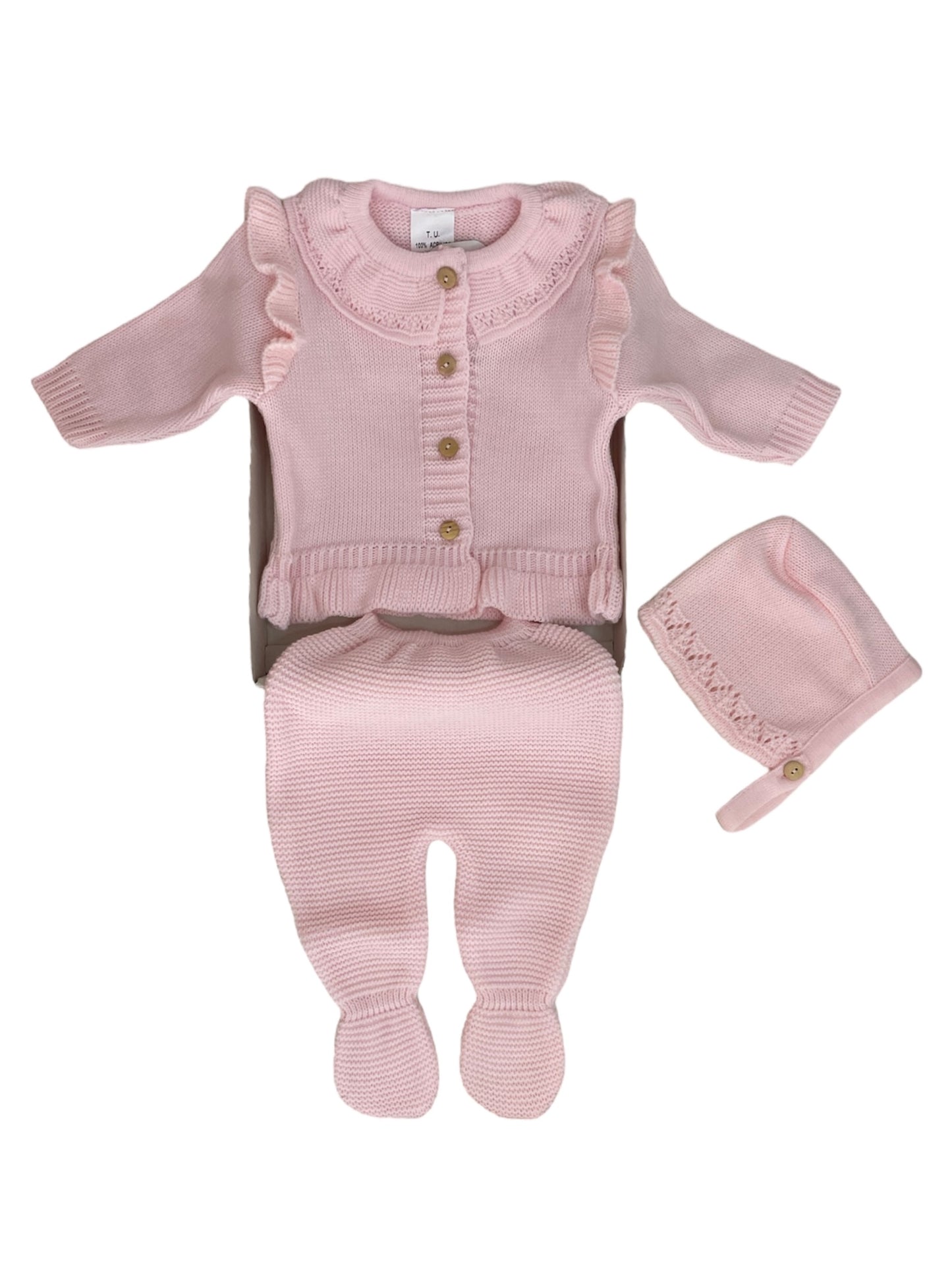 Conjunto de tres piezas Invierno. Recién nacido. Color rosa. Bebé niña