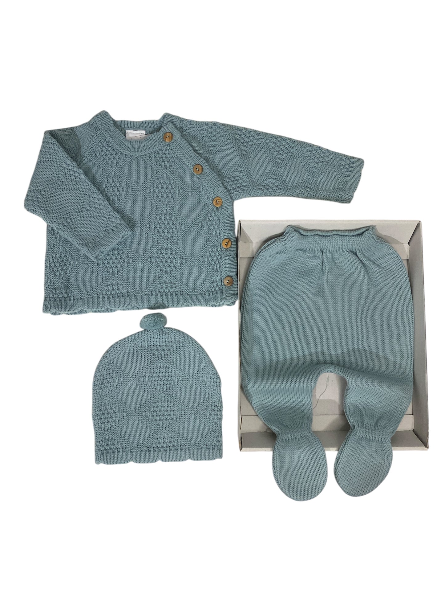 CONJUNTO DE LANA TRES PIEZAS DETALLE DE BOTONES
