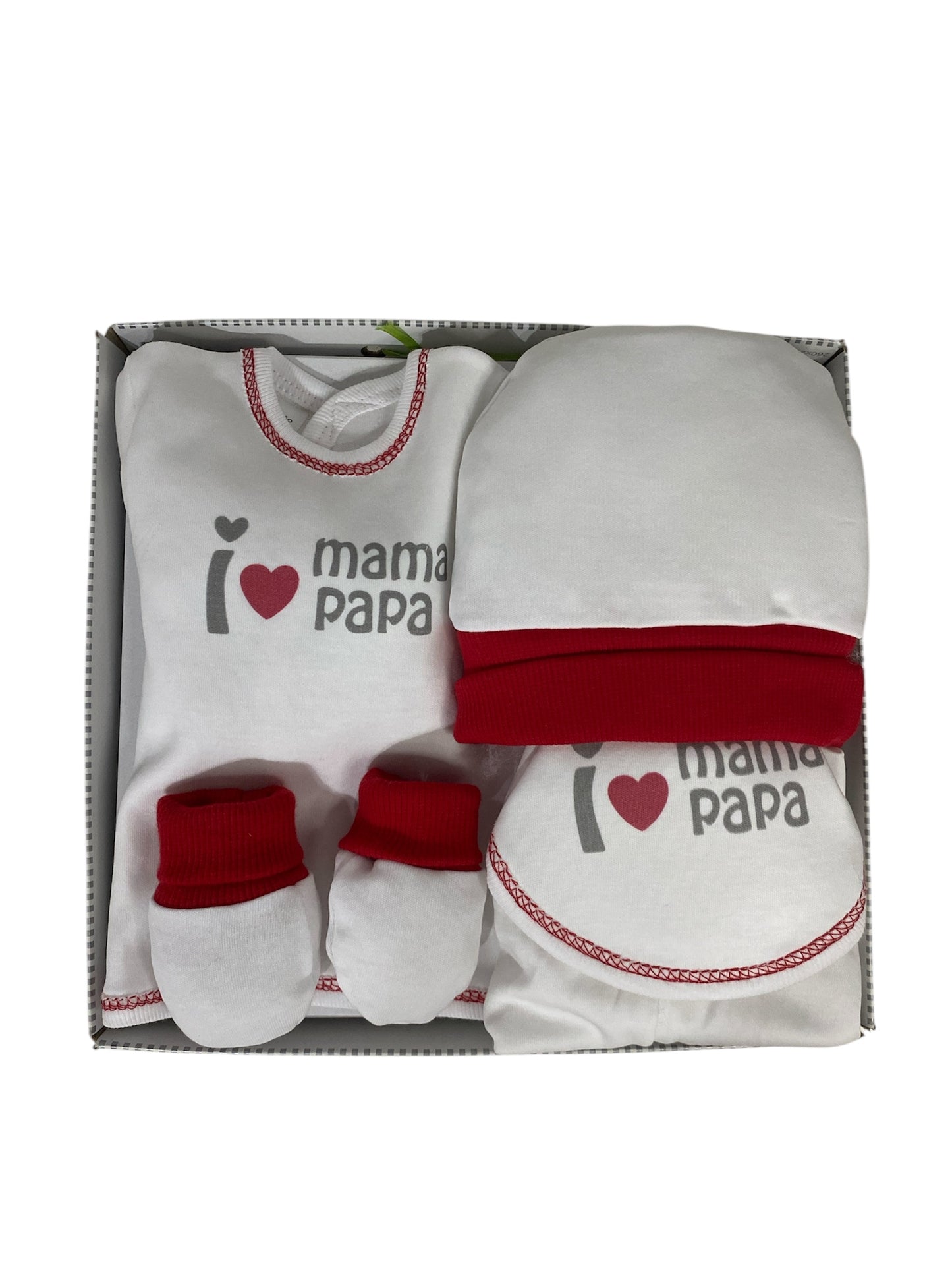 CONJUNTO REGALO BEBÉ I LOVE MAMÁ Y PAPÁ!