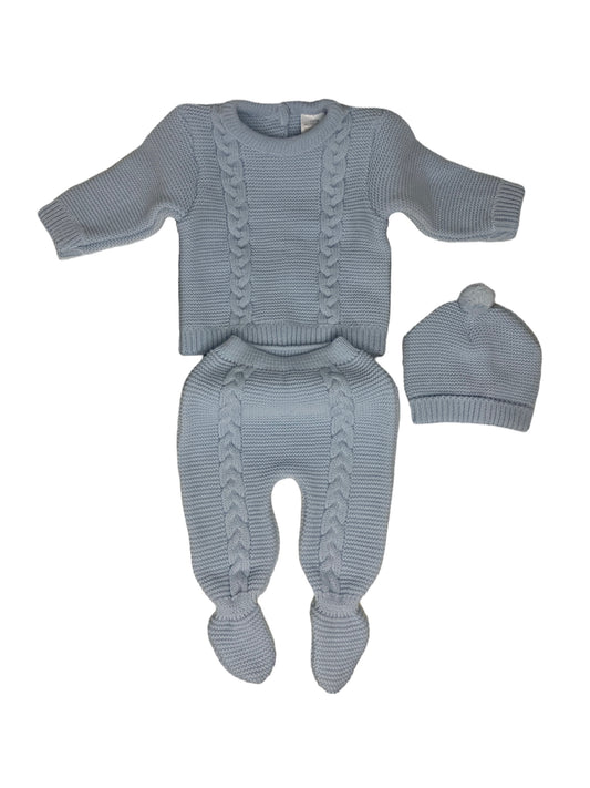 Conjunto de tres piezas Invierno. Recién nacido. Color Azul celeste. Unisex