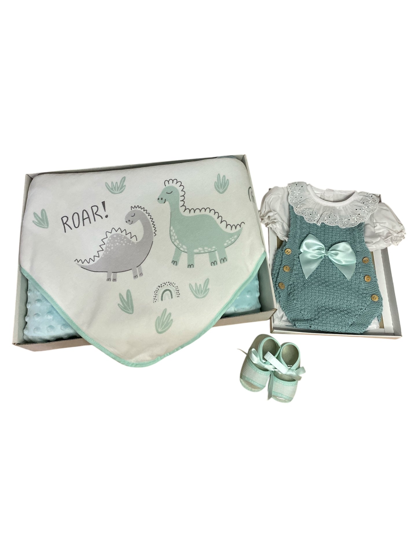 Manta, traje y Patucos. Verde. Niña y Niño. Talla única
