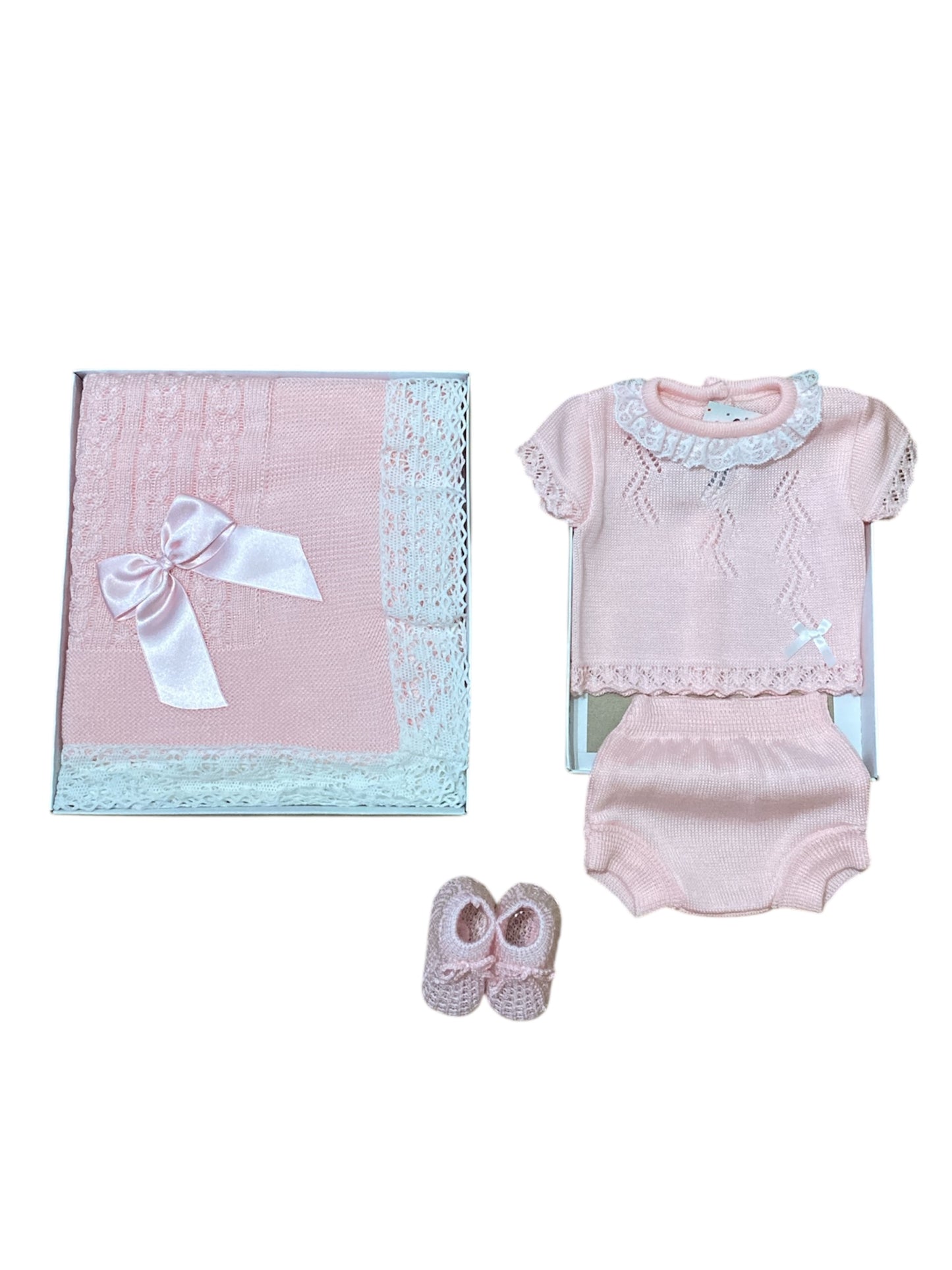 CONJUNTO DE TOCA MÁS TRAJE Y PATUCOS DE HILO PARA VERANO BEBÉ NIÑA