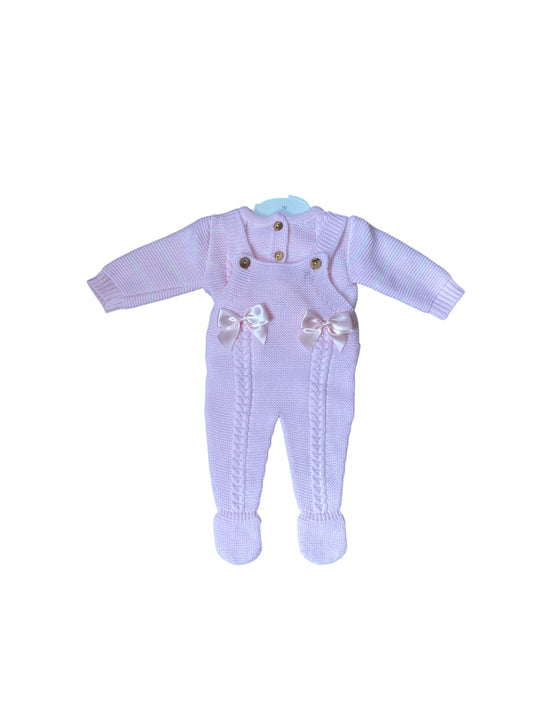 Jersey más peto con lazos. Rosa. Invierno. 1m 3m 6m